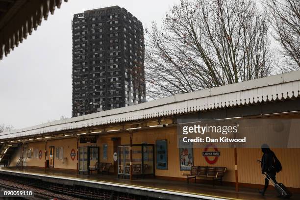 General view of the burnt out Grenfell Tower on December 11, 2017 in London, England. An inquiry into the Grenfell Tower fire was is due to open for...