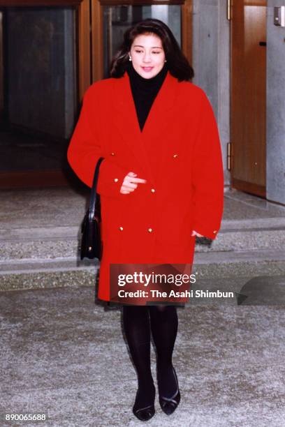 Masako Owada, fiancee of Crown Prince Naruhito, is seen on departure for the Togu Palace on January 28, 1993 in Tokyo, Japan.