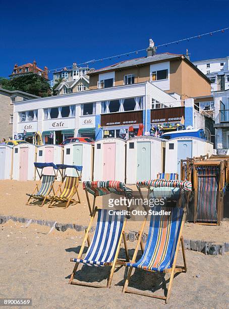 beach chairs and cafe, ventnor, isle of wight, channel islands, england - isle of wight stock pictures, royalty-free photos & images