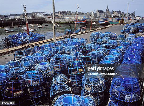 fishing traps on harbor in roscoff, france - le croisic bildbanksfoton och bilder