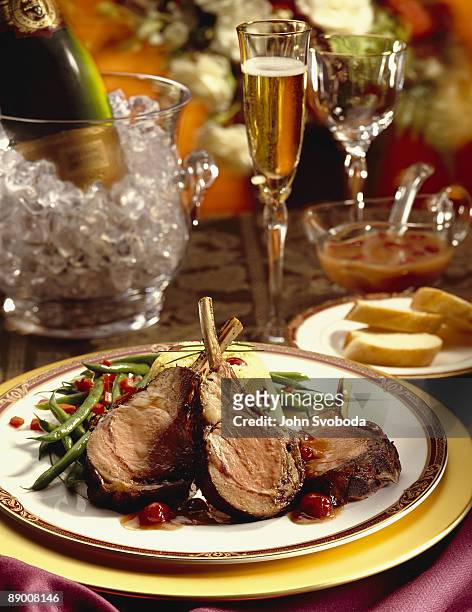 lamb chop entree with champagne - formal dining stock pictures, royalty-free photos & images