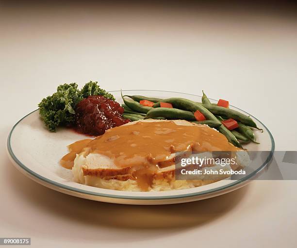 turkey with mashed potatoes and vegetables - kalkonbröst bildbanksfoton och bilder