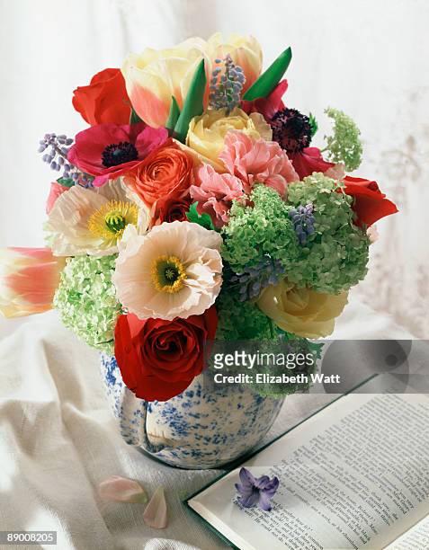 floral arrangement - poppies in vase stock pictures, royalty-free photos & images