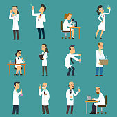 Scientists characters set with male and female people in laboratory.