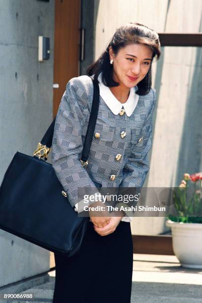 Masako Owada, fiancee of Crown Prince Naruhito, is seen after a session of imperial lectures at her home on April 15, 1993 in Tokyo, Japan.