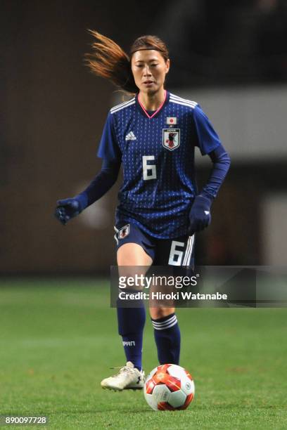 Rumi Utsugi of Japan in action during the EAFF E-1 Women's Football Championship between Japan and China at Fukuda Denshi Arena on December 11, 2017...