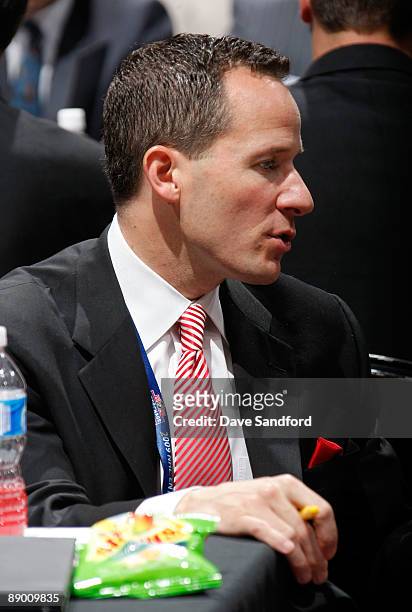 Vice President of the Detroit Red Wings Christopher Ilitch looks on during the second day of the 2009 NHL Entry Draft at the Bell Centre on June 27,...