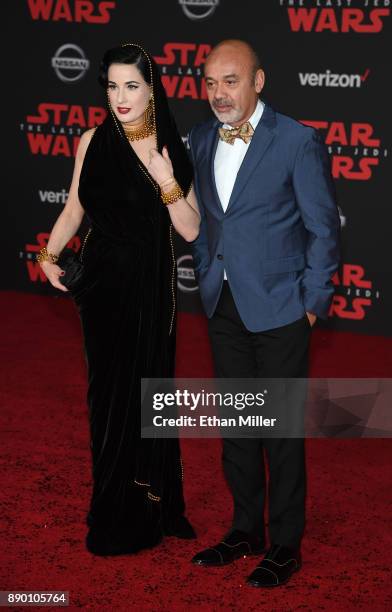 Burlesque artist Dita Von Teese and fashion designer Christian Louboutin attend the premiere of Disney Pictures and Lucasfilm's "Star Wars: The Last...