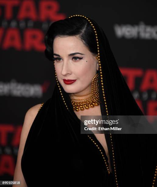 Burlesque artist Dita Von Teese attends the premiere of Disney Pictures and Lucasfilm's "Star Wars: The Last Jedi" at The Shrine Auditorium on...