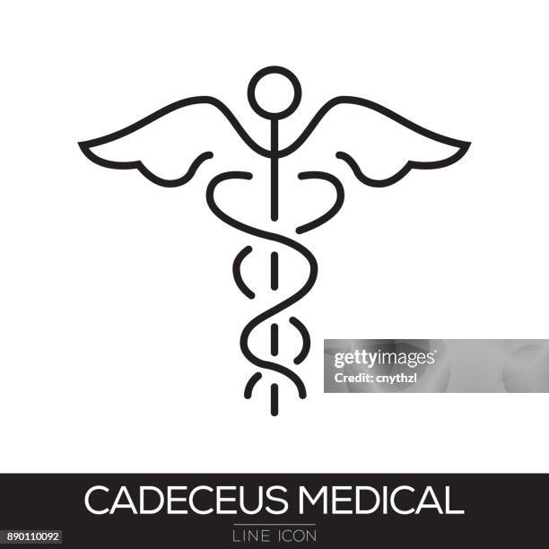 ilustraciones, imágenes clip art, dibujos animados e iconos de stock de cadeceus icono de línea médica - símbolo religioso