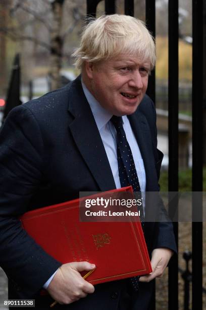 Foreign Secretary Boris Johnson arrives in Downing Street, ahead of a cabinet meeting on December 11, 2017 in London, England.