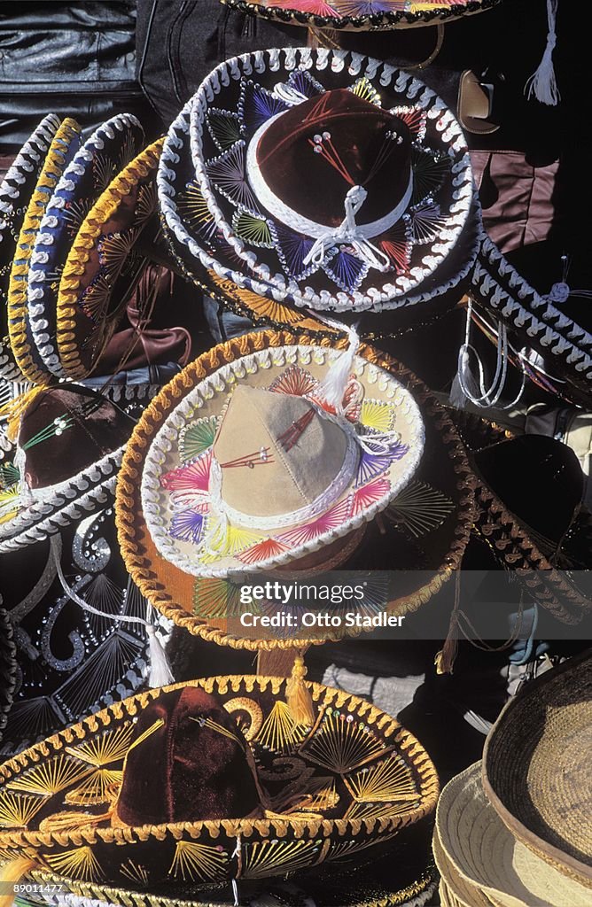 Souvenir sombreros in shop in Playa del Carmen, Mexico