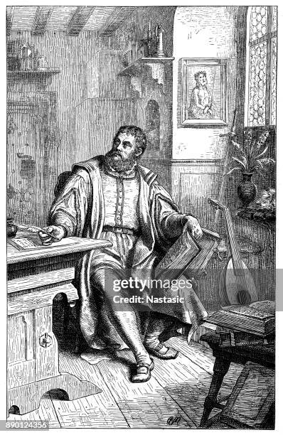 luther translating bible - reformer stock illustrations