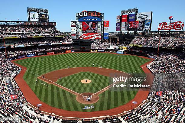 General view as Mike Pelfrey of the New York Mets pitches against the Cincinnati Reds on July 12, 2009 at Citi Field in the Flushing neighborhood of...