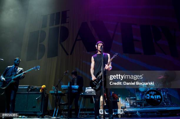 Mike Hindert, John Conway, Sam Endicott and Anthony Burulcich of The Bravery perform on stage at the United Center on July 13, 2009 in Chicago,...