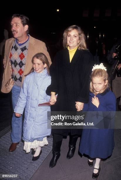 Socialite Patty Hearst, husband Bernard Shaw and daughters Gillian Shaw and Lydia Shaw attending the premiere party for "The Adams Family" on...