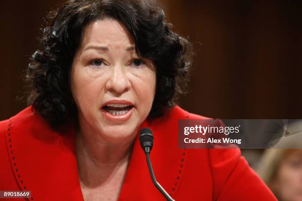 Supreme Court nominee Judge Sonia Sotomayor answers questions from Senate Judiciary Committee ranking member Sen. Jeff Sessions during the second day...