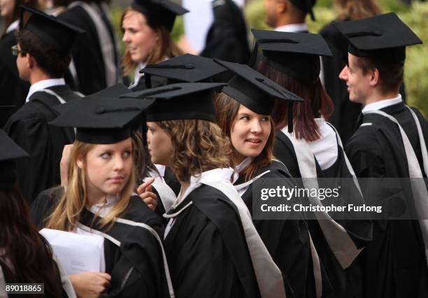 Students at the University of Birmingham take part in their degree congregations as they graduate on July 14, 2009 in Birmingham, England. Over 5000...