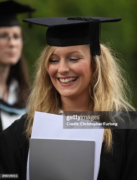 Students at the University of Birmingham take part in their degree congregations as they graduate on July 14, 2009 in Birmingham, England. Over 5000...