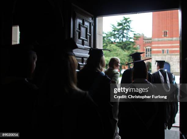 Students at the University of Birmingham take part in their degree congregations as they graduate on July 14, 2009 in Birmingham, England. Over 5000...