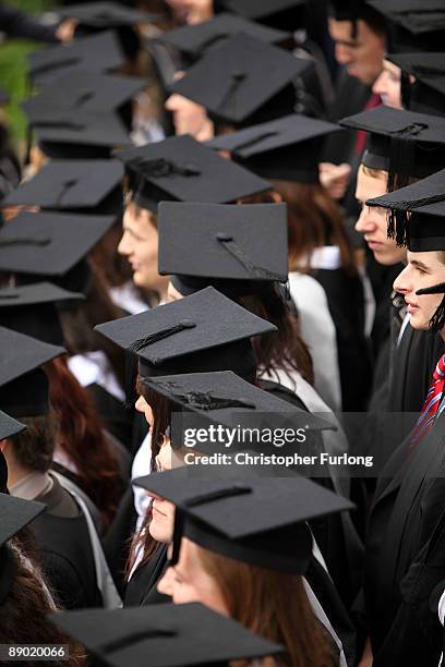 Students at the University of Birmingham take part in their degree congregations as they graduate on July 14, 2009 in Birmingham, England. Over 5000...