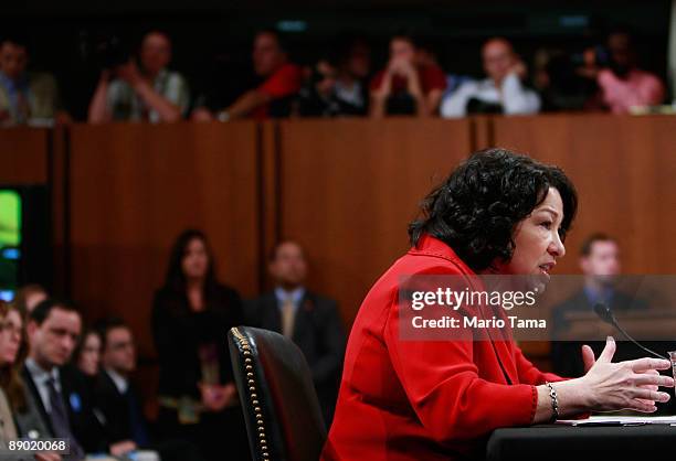 Supreme Court nominee Judge Sonia Sotomayor answers questions from Sen. Dianne Feinstein during the second day of her confirmation hearings July 14,...