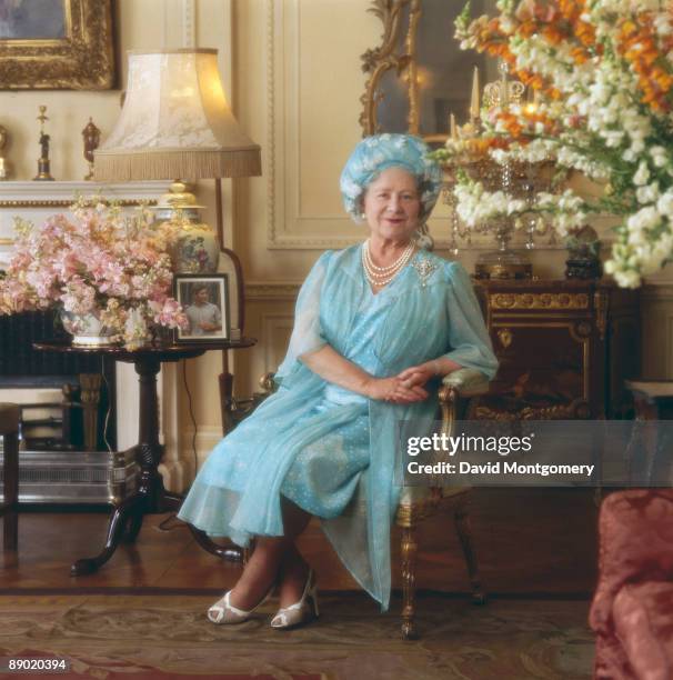 The Queen Mother , mother of Queen Elizabeth II, at Clarence House, her London home, circa 1990.