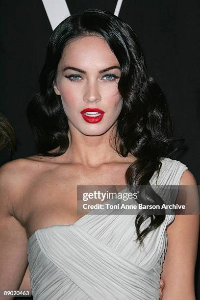 Actress Megan Fox poses as she arrives at the Giorgio Armani Prive Fashion Show as part as Paris Fashion Week Haute Couture A/W 2009/10 at Palais de...