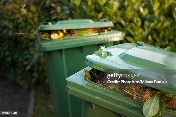 garbage cans filled with compost - grass clippings stock pictures, royalty-free photos & images