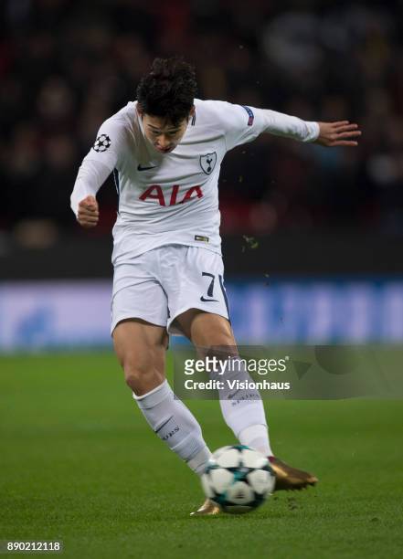 Heung-Min Son of Tottenham Hotspur in action during the UEFA Champions League group H match between Tottenham Hotspur and APOEL Nikosia at Wembley...