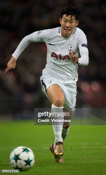 Heung-Min Son of Tottenham Hotspur in action during the UEFA Champions League group H match between Tottenham Hotspur and APOEL Nikosia at Wembley...