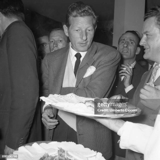 American actor Danny Kaye is at the press conference, Rome 1956.