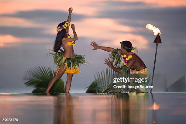 tamure dancers in tahiti - tahiti-woman stock pictures, royalty-free photos & images