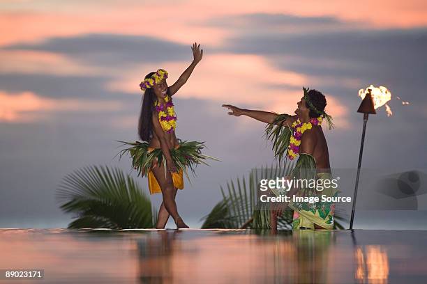 tamure dancers in tahiti - tahiti flower stock pictures, royalty-free photos & images
