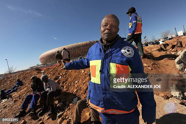 Joseph Moloto takes part in a protest along with South African construction workers, around the City Stadium in Soweto on July 14, 2009. National...