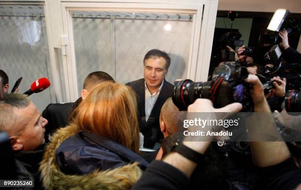 Former Georgian president and ex-governor of the Odessa region of Ukraine Mikheil Saakashvili attends a court hearing in Kiev, Ukraine, on December...