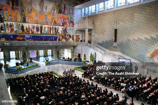 General view during the Nobel Peace Prize ceremony at the Oslo City Hall on December 10, 2017 in Oslo, Norway.