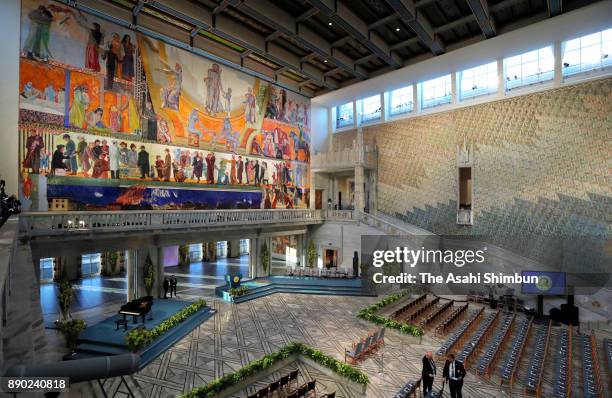 General view during the Nobel Peace Prize ceremony at the Oslo City Hall on December 10, 2017 in Oslo, Norway.