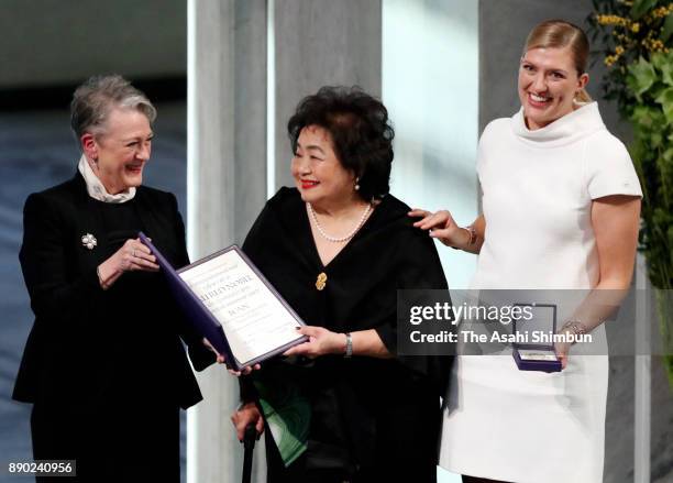 Setsuko Thurlow and Beatrice Fihn the Executive Director International Campaign to Abolish Nuclear Weapons , receive the Nobel Peace Prize 2017 award...