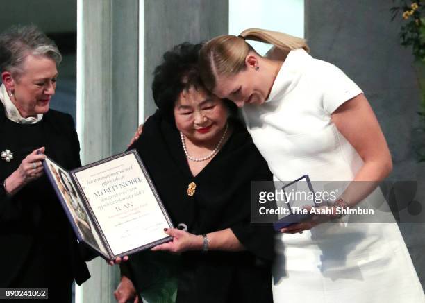 Setsuko Thurlow and Beatrice Fihn the Executive Director International Campaign to Abolish Nuclear Weapons , receive the Nobel Peace Prize 2017 award...
