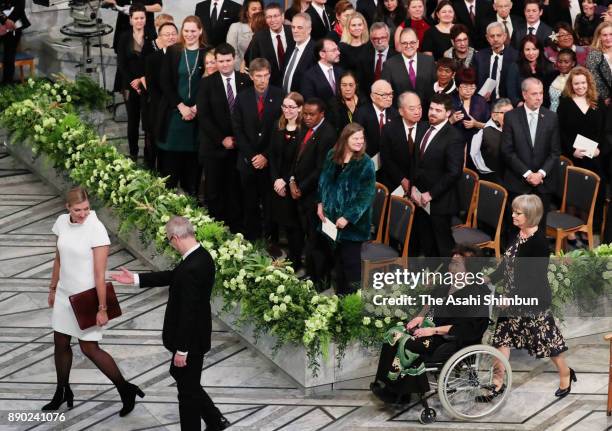 Setsuko Thurlow and Beatrice Fihn the Executive Director International Campaign to Abolish Nuclear Weapons , attend the Nobel Peace Prize ceremony at...