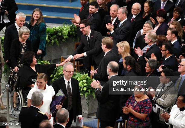 Setsuko Thurlow and Beatrice Fihn the Executive Director International Campaign to Abolish Nuclear Weapons , attend the Nobel Peace Prize ceremony at...