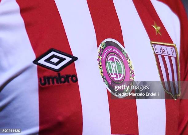 Detail of Estudiantes Jersey`s during a match between Estudiantes and Boca Juniors as part of the Superliga 2017/18 at Centenario Ciudad de Quilmes...