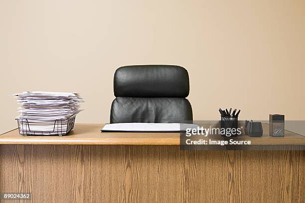 office desk with overflowing inbox - desk stock pictures, royalty-free photos & images