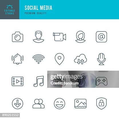 Sociala medier - uppsättning av tunn linje vektor ikoner Sociala medier - uppsättning av tunn linje vektor ikoner