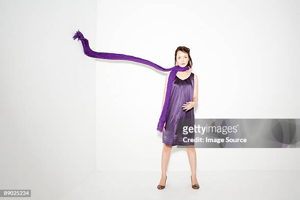woman with scarf in mid air - scarf fotografías e imágenes de stock