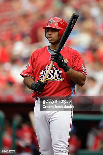 Futures All-Star Pedro Alvarez of the Pittsburgh Pirates steps to the plate during the 2009 XM All-Star Futures Game at Busch Stadium on July 12,...