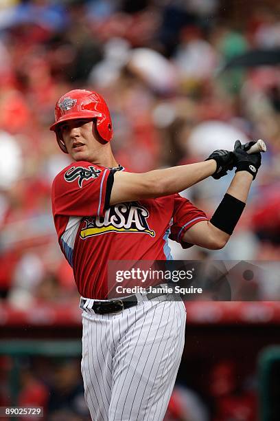 Futures All-Star Tyler Flowers of the Chicago White Sox steps to the plate during the 2009 XM All-Star Futures Game at Busch Stadium on July 12, 2009...