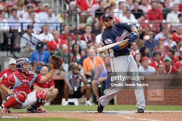 American League All-Star Nelson Cruz of the Texas Rangers competes in the State Farm Home Run Derby at Busch Stadium on July 13, 2009 in St. Louis,...