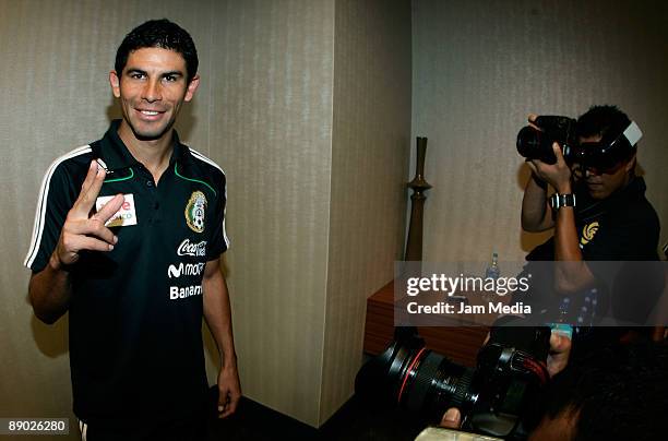 Mexican player Jonny Magallon poses during a press conference at the W Hotel on July 14, 2009 in Dallas, Texas. Mexico will face Haiti on a CONCACAF...